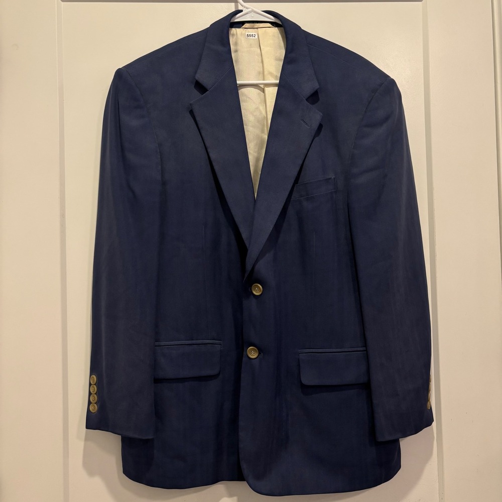 Stafford Executive 100% Silk Mens Navy Blue Herringbone Blazer Sport Coat 40S